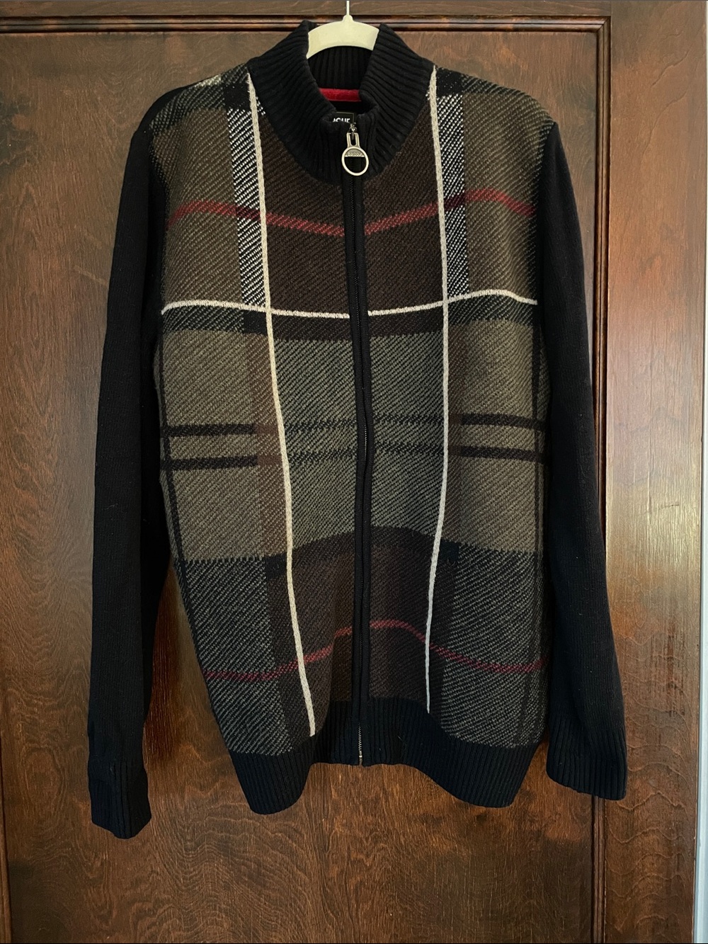 Barbour Classic Tartan Full-Zip Cardigan Sweater 100% Lambswool Size L